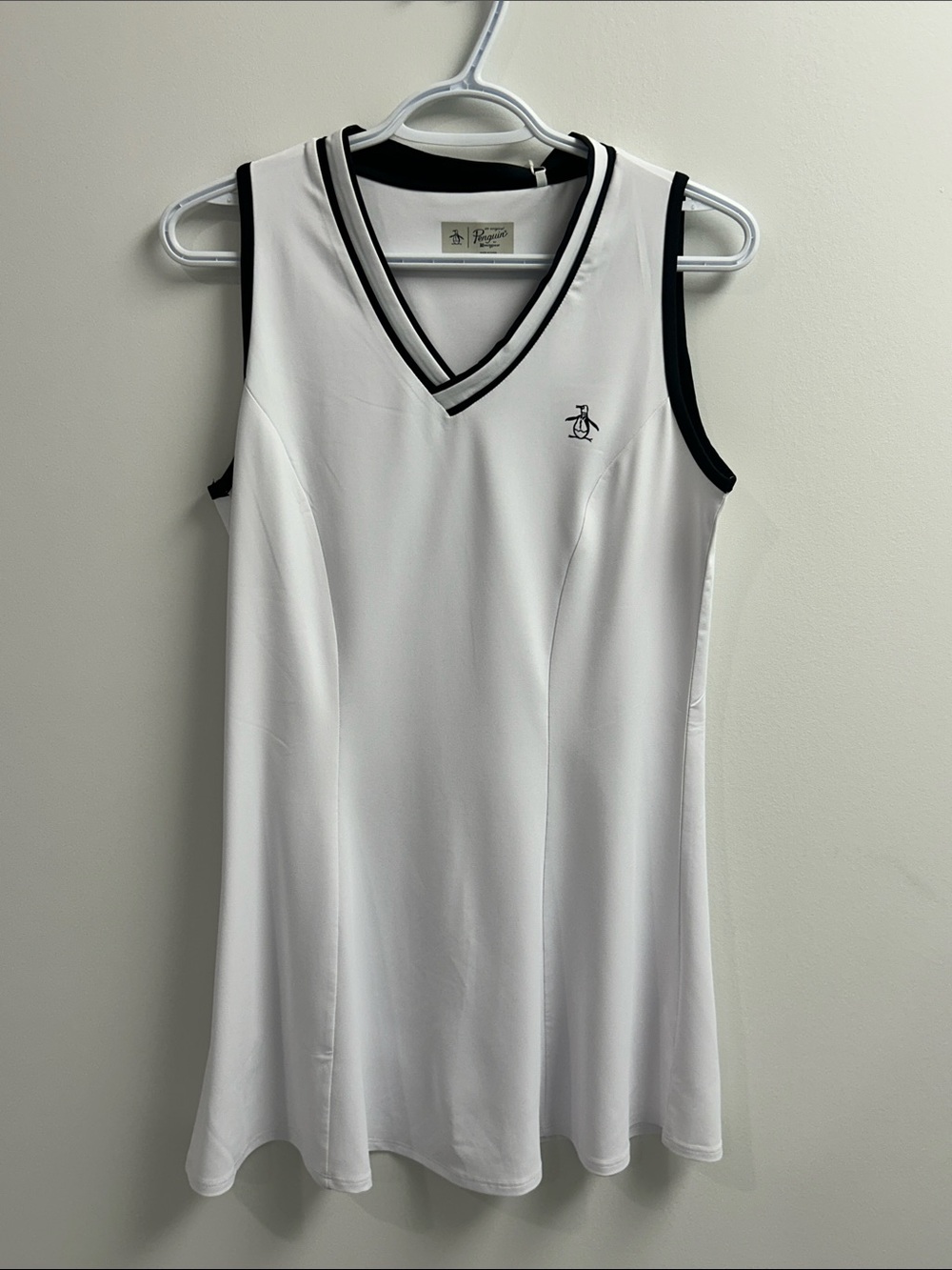 Original Penguin White V-Neck Sleeveless Tennis Dress with Black Trim